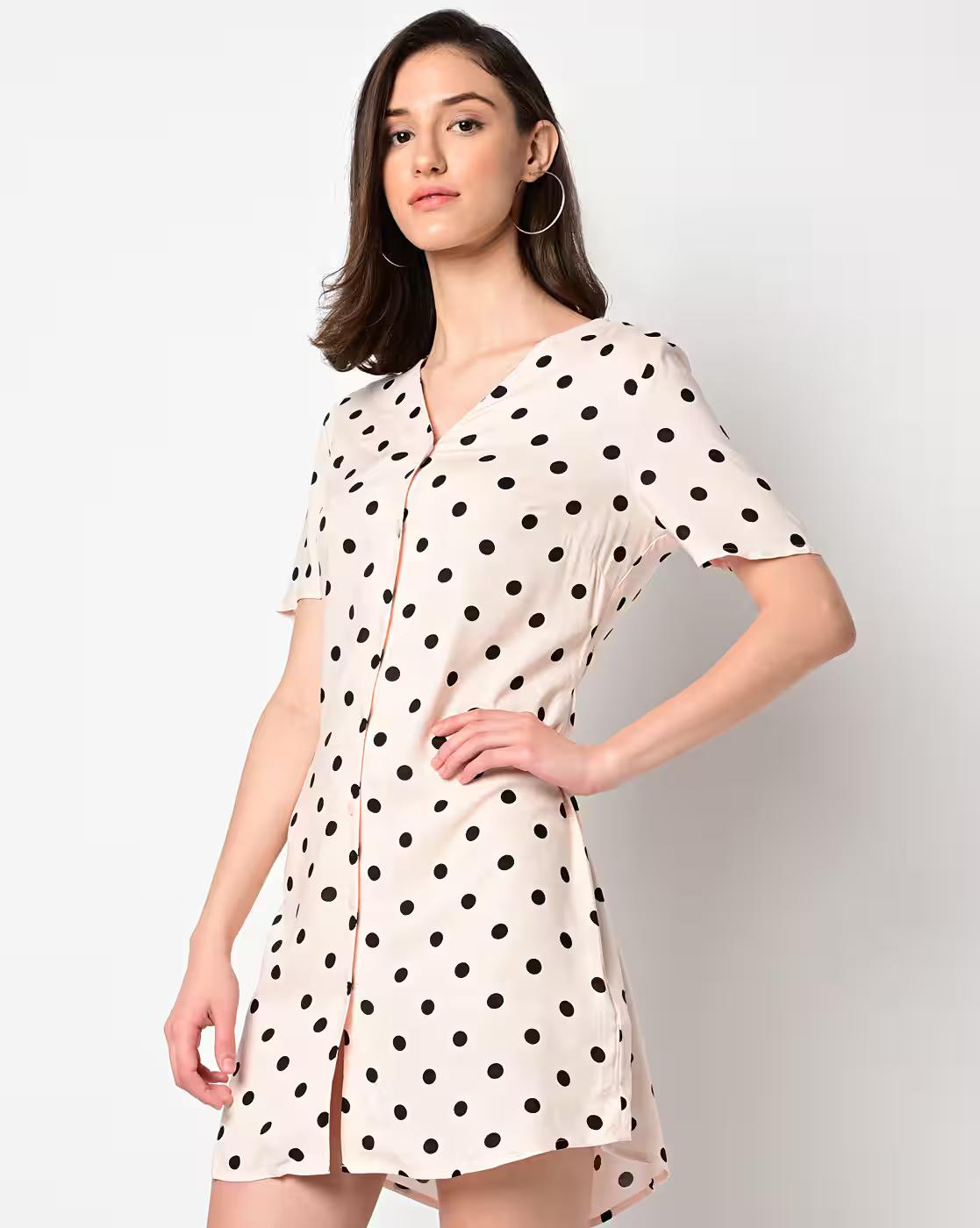 Kylie Polka-Dot Print Shift Dress