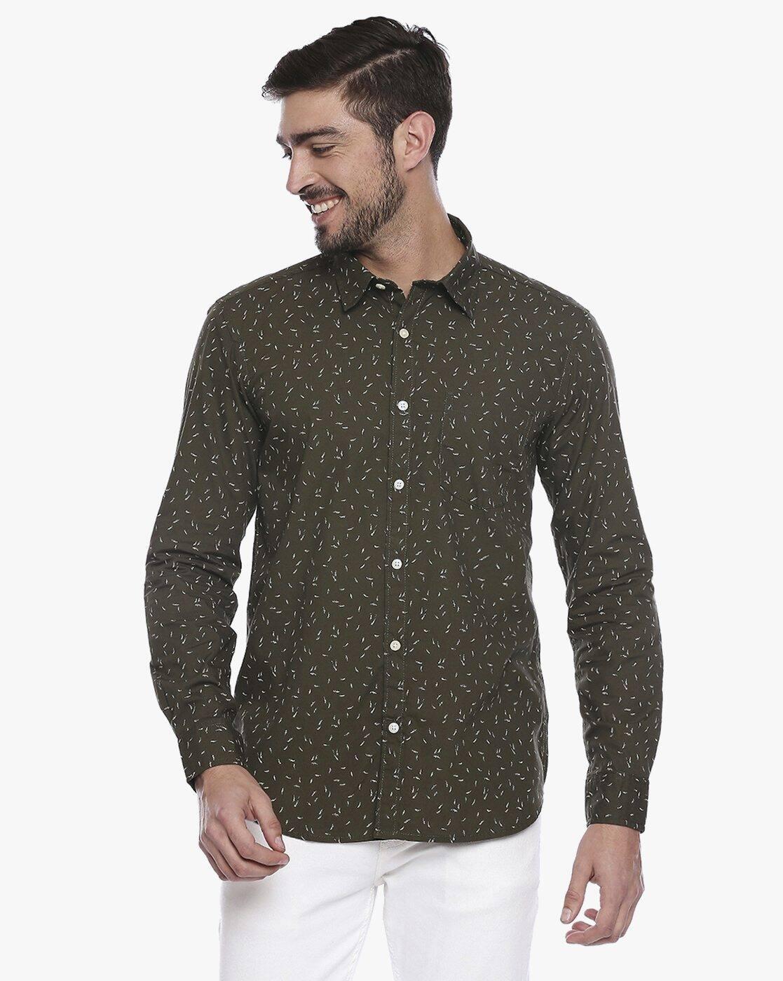 Micro Print Slim Fit Shirt with Patch Pocket