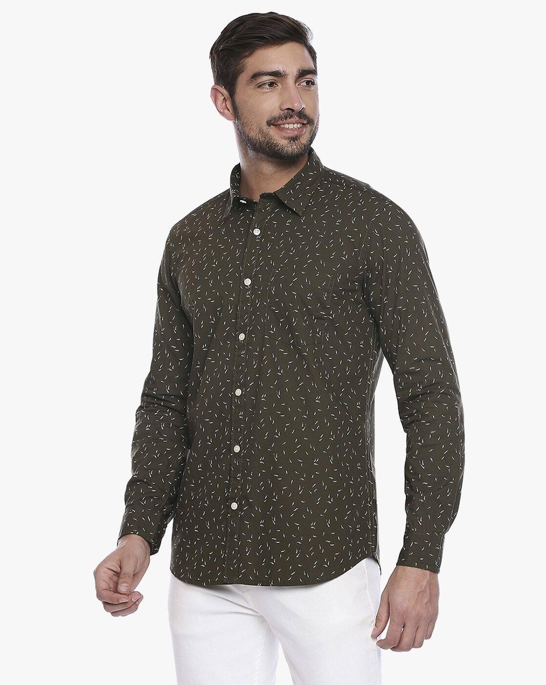 Micro Print Slim Fit Shirt with Patch Pocket