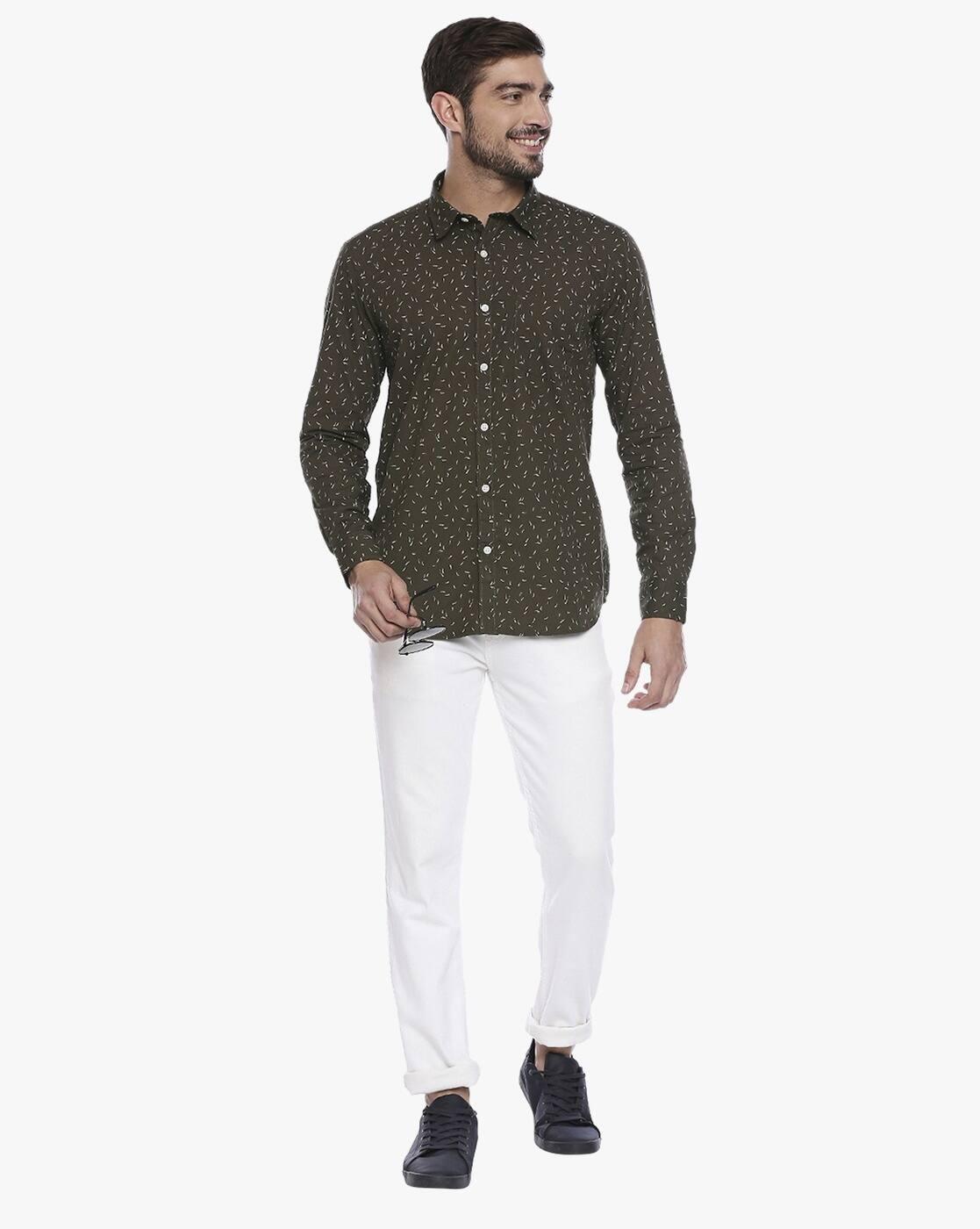 Micro Print Slim Fit Shirt with Patch Pocket