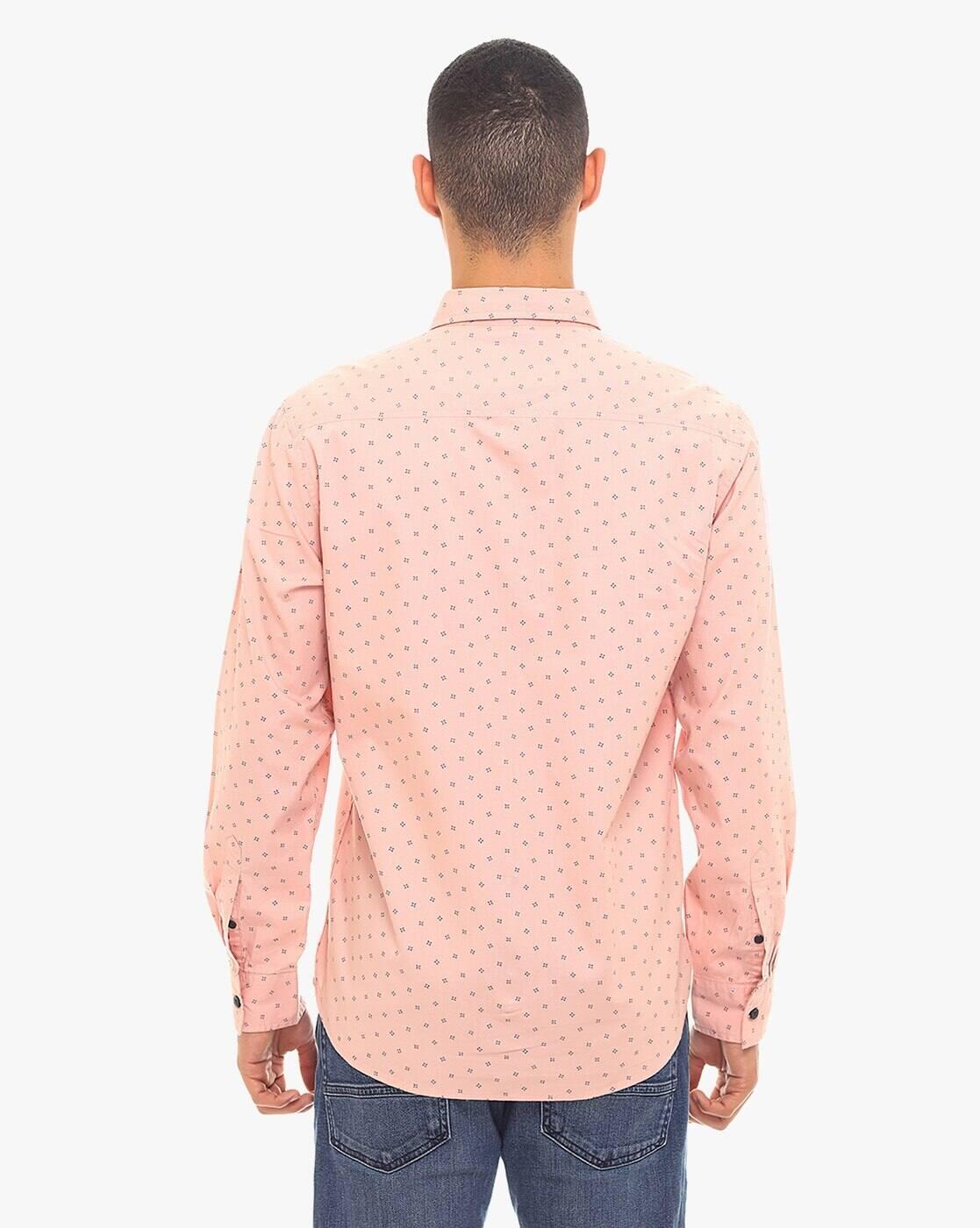 Men Micro Print Slim Fit Shirt with Patch Pocket