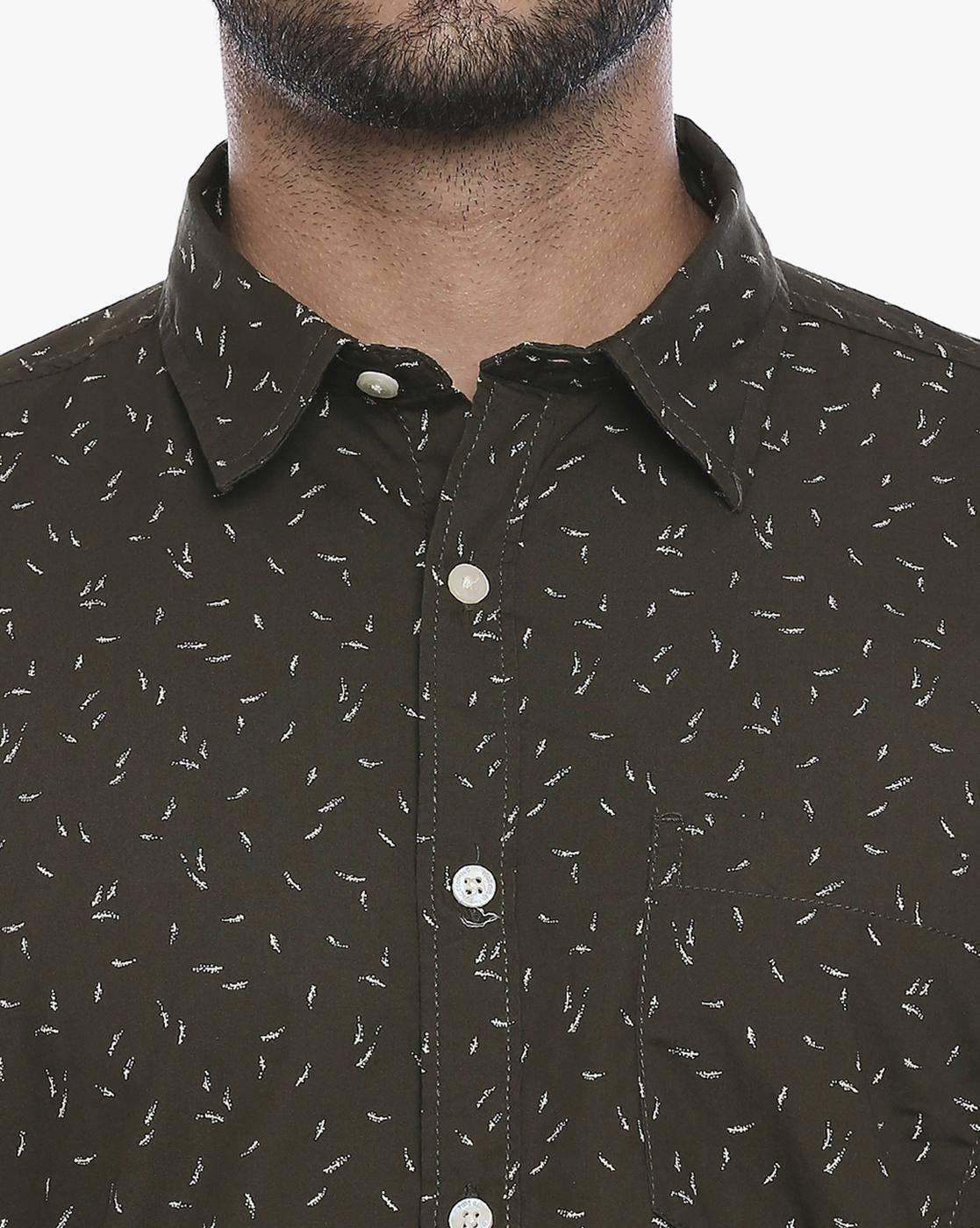 Micro Print Slim Fit Shirt with Patch Pocket