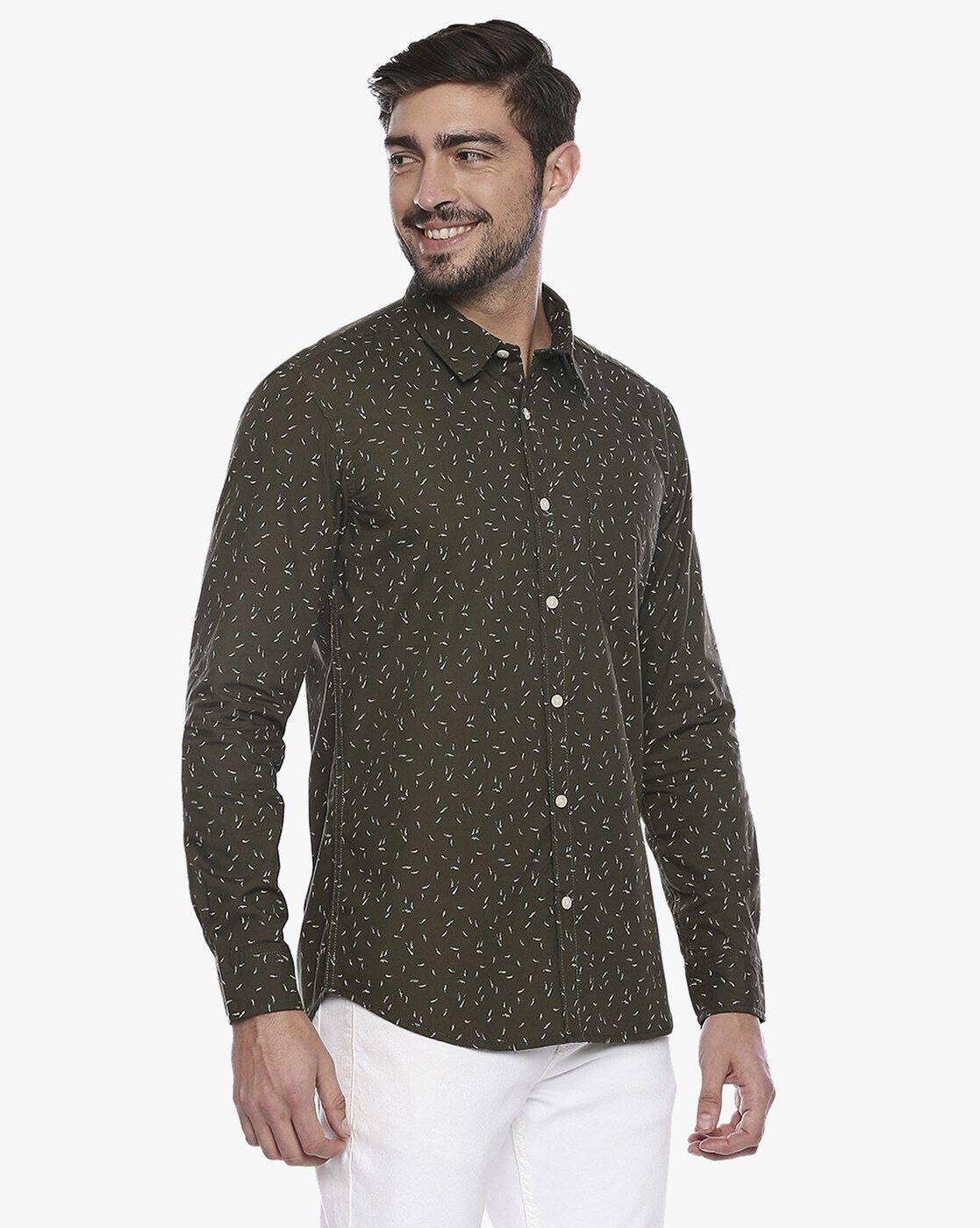 Micro Print Slim Fit Shirt with Patch Pocket