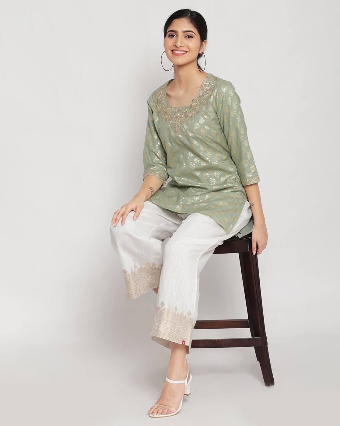 Straight Pants with Printed Hems