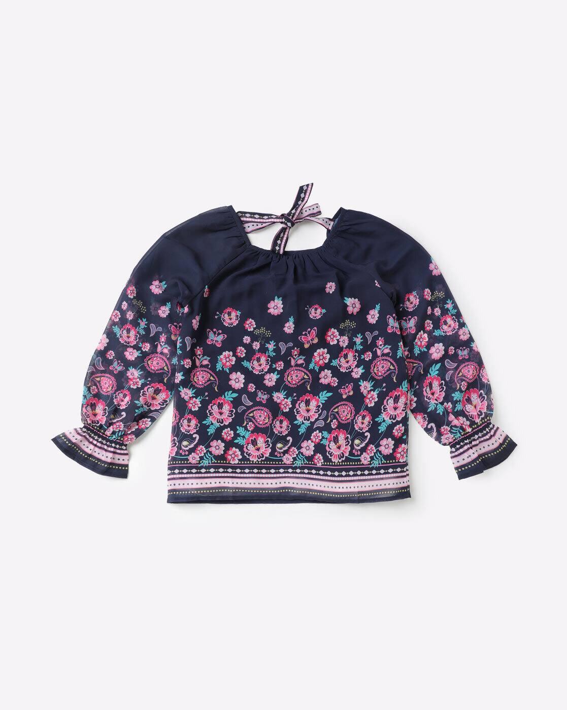 Floral Print Top with Tie-Up