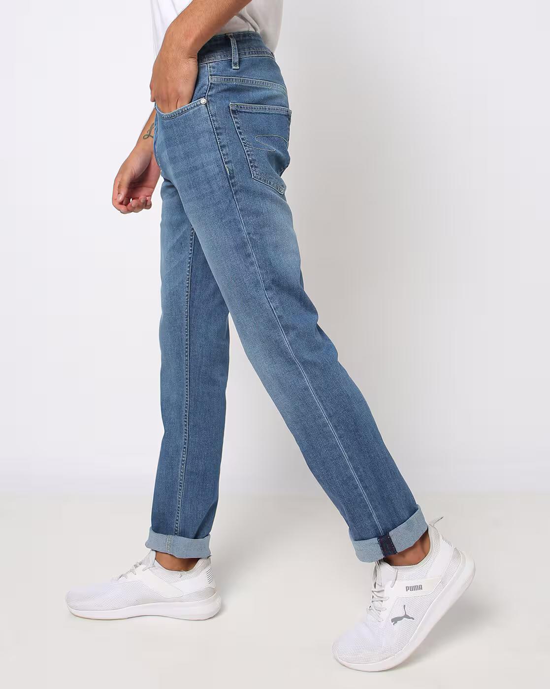Men Mid-Wash Whiskered Slim Jeans