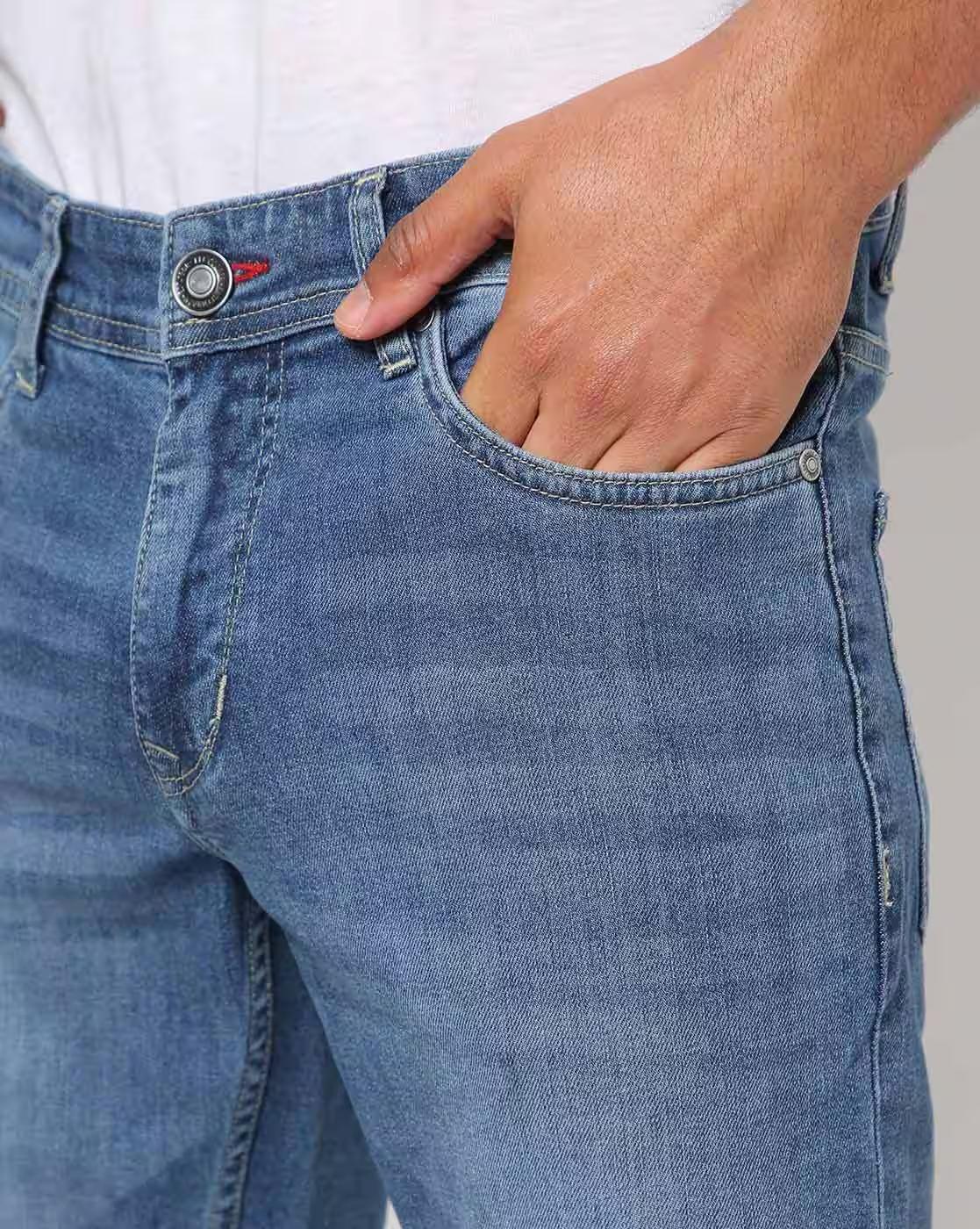 Men Mid-Wash Whiskered Slim Jeans