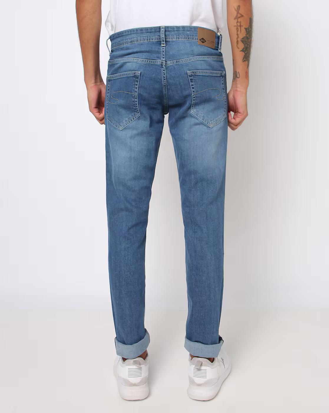 Men Mid-Wash Whiskered Slim Jeans