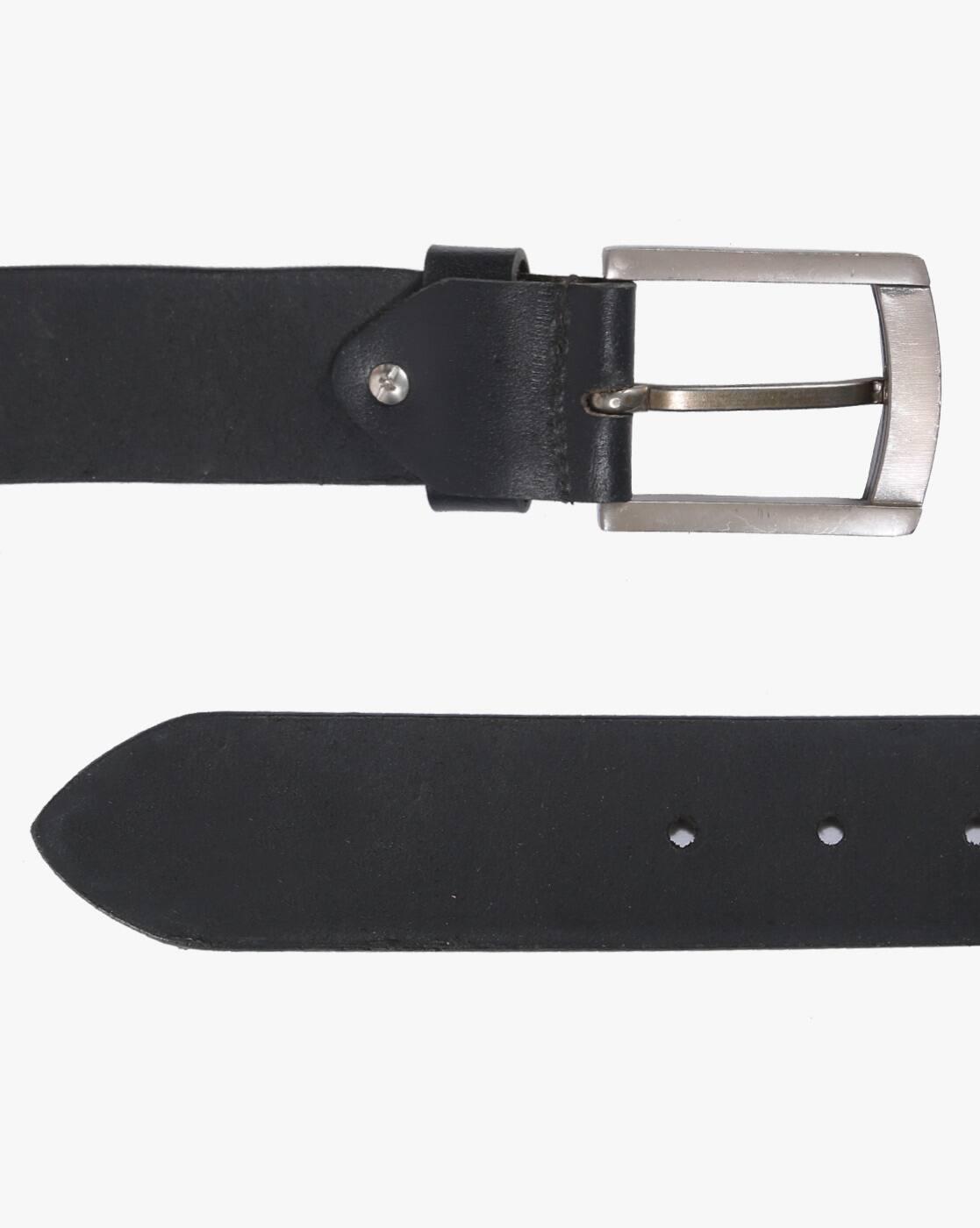 Chevron Leather Belt with Pin-Buckle Closure