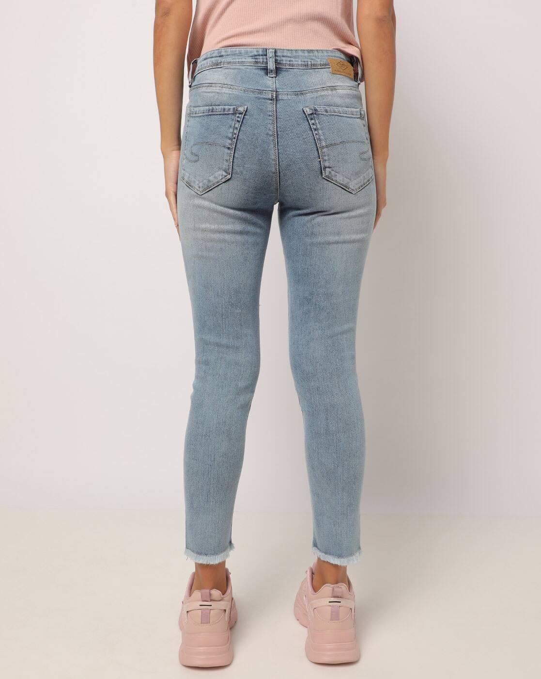 Women Heavily Washed Slim Fit Jeans