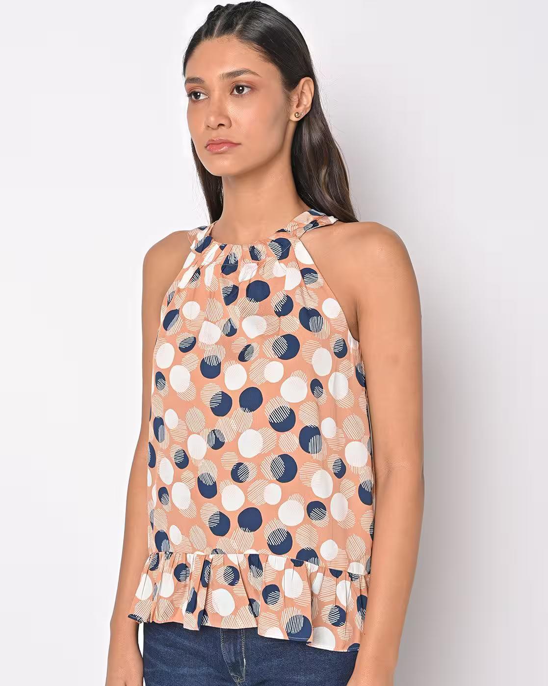 Polka-Dot Print Sleeveless Top