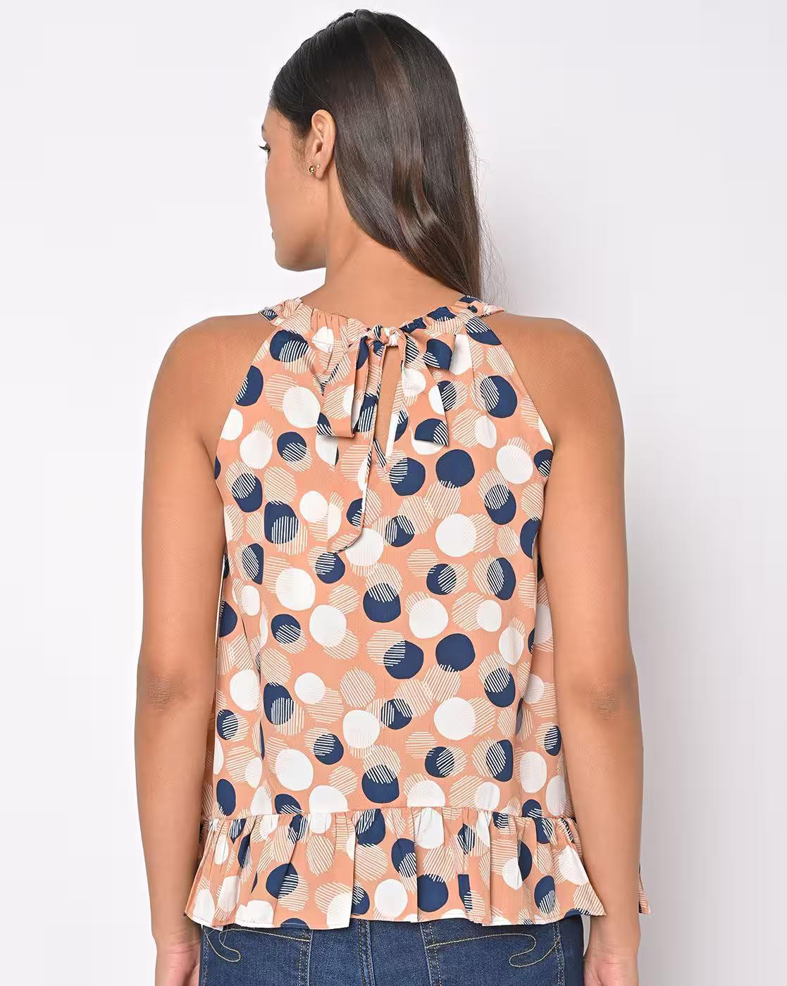 Polka-Dot Print Sleeveless Top