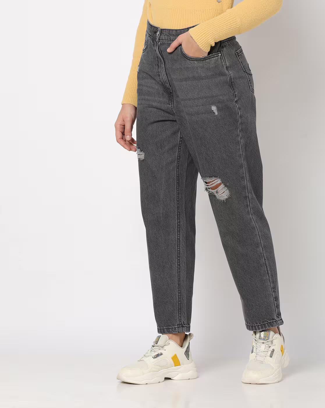 Distressed Mom Fit Jeans