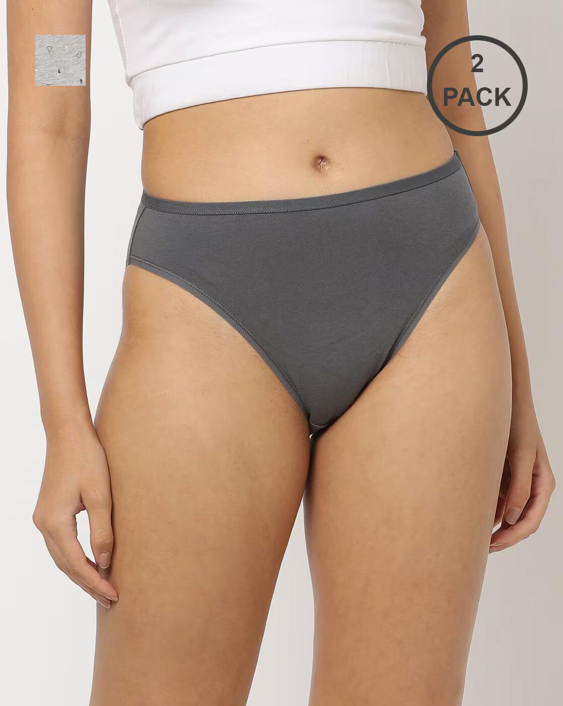 Pack of 2 Stretch Cotton High Rise High Leg Panty