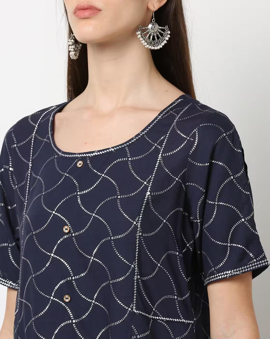 Geometric Print Straight Kurta