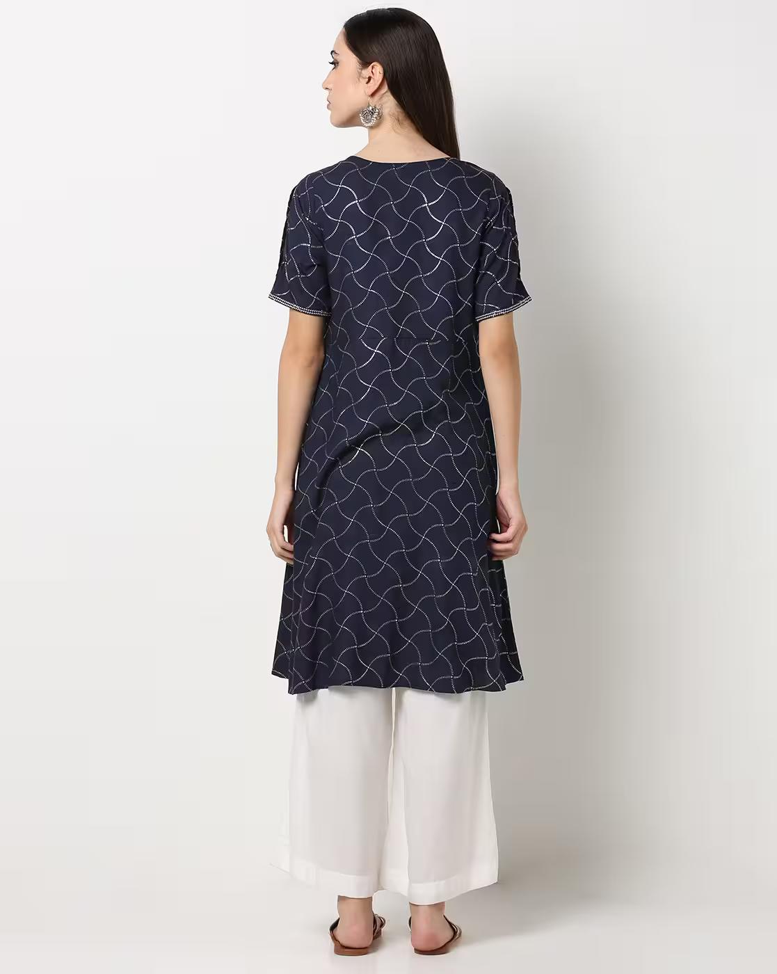 Geometric Print Straight Kurta