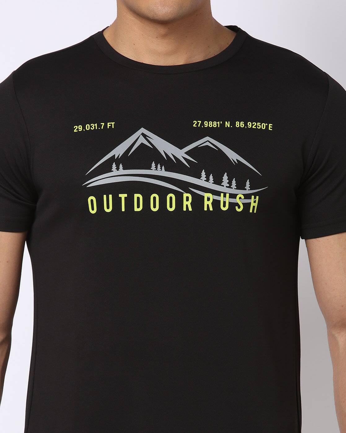 Regular Fit Outdoor Chest Print Crew-Neck T-Shirt