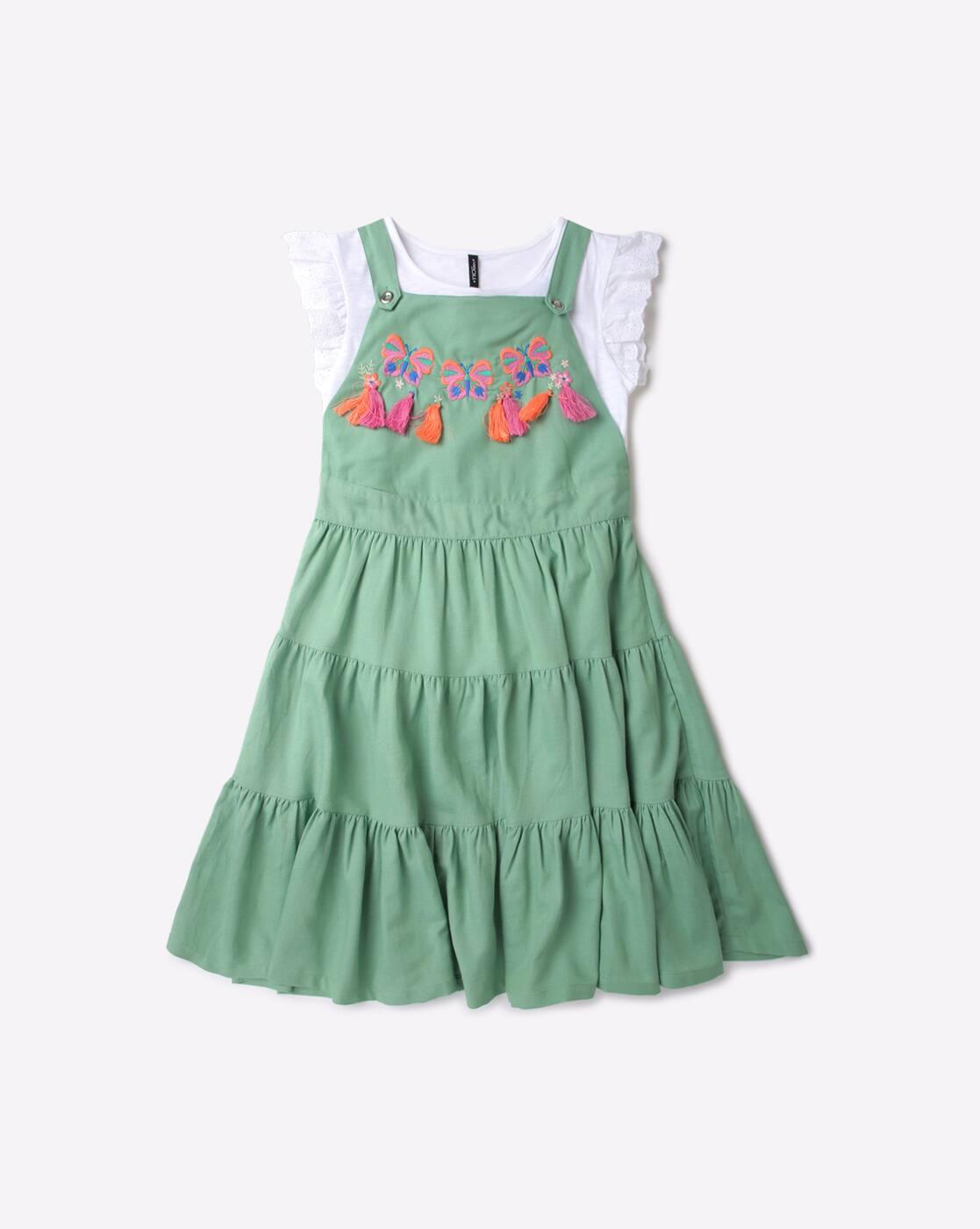 Embroidered Tiered Dress with T-Shirt