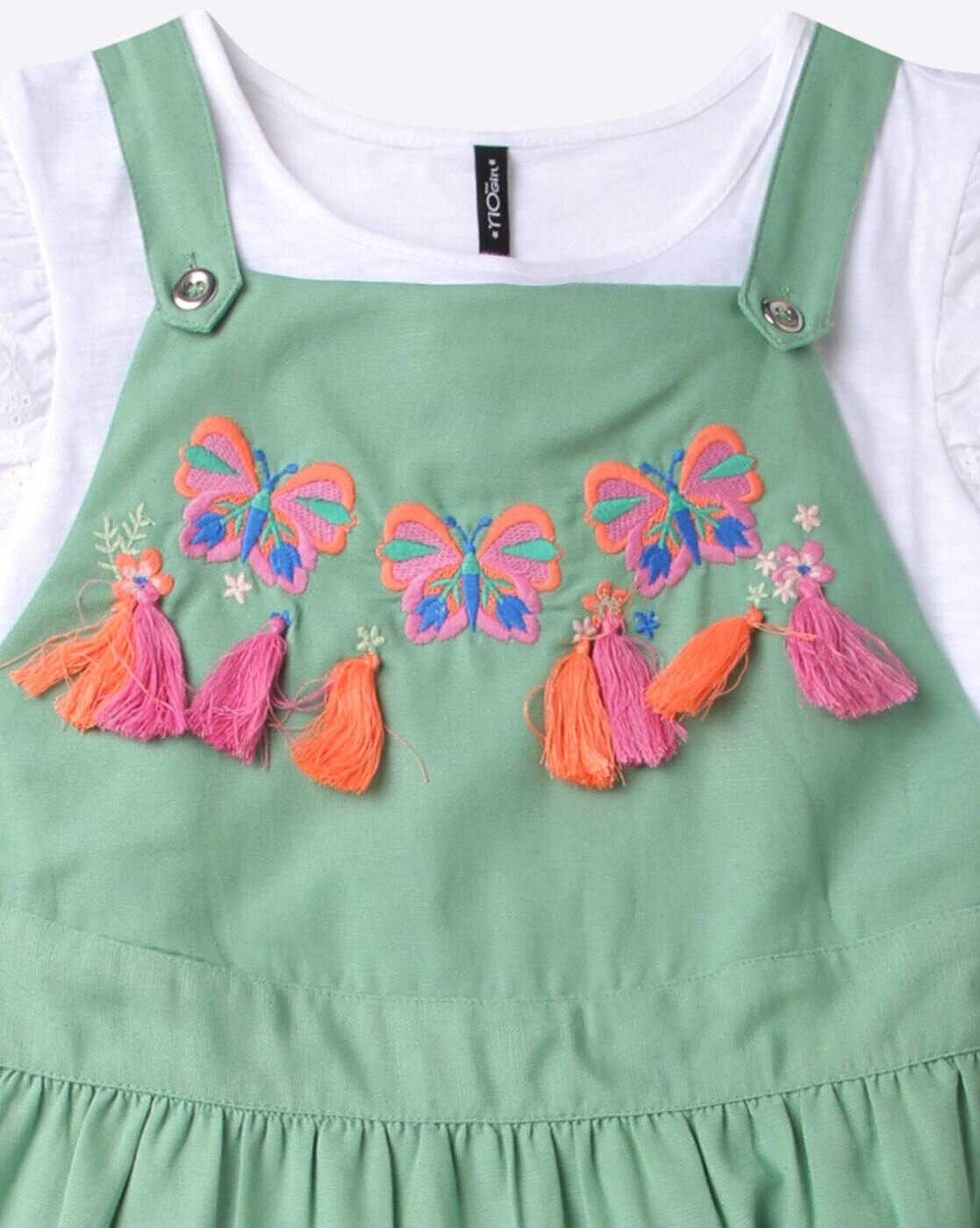 Embroidered Tiered Dress with T-Shirt
