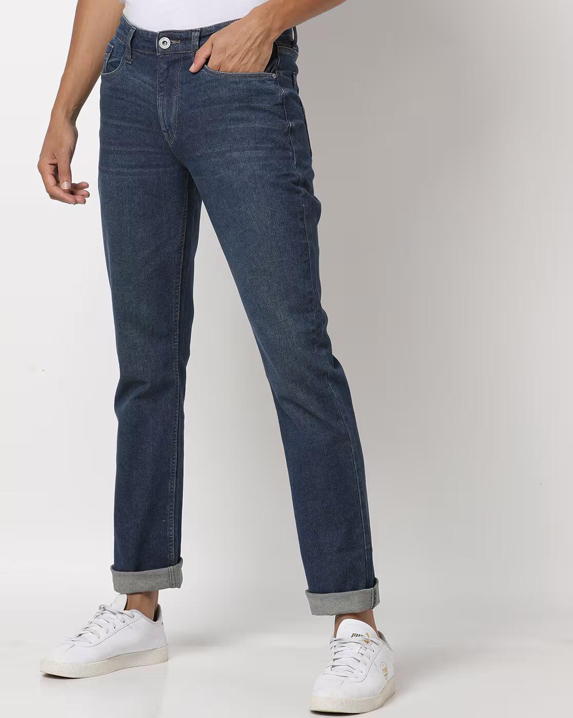Men Lightly Washed Straight Fit Jeans