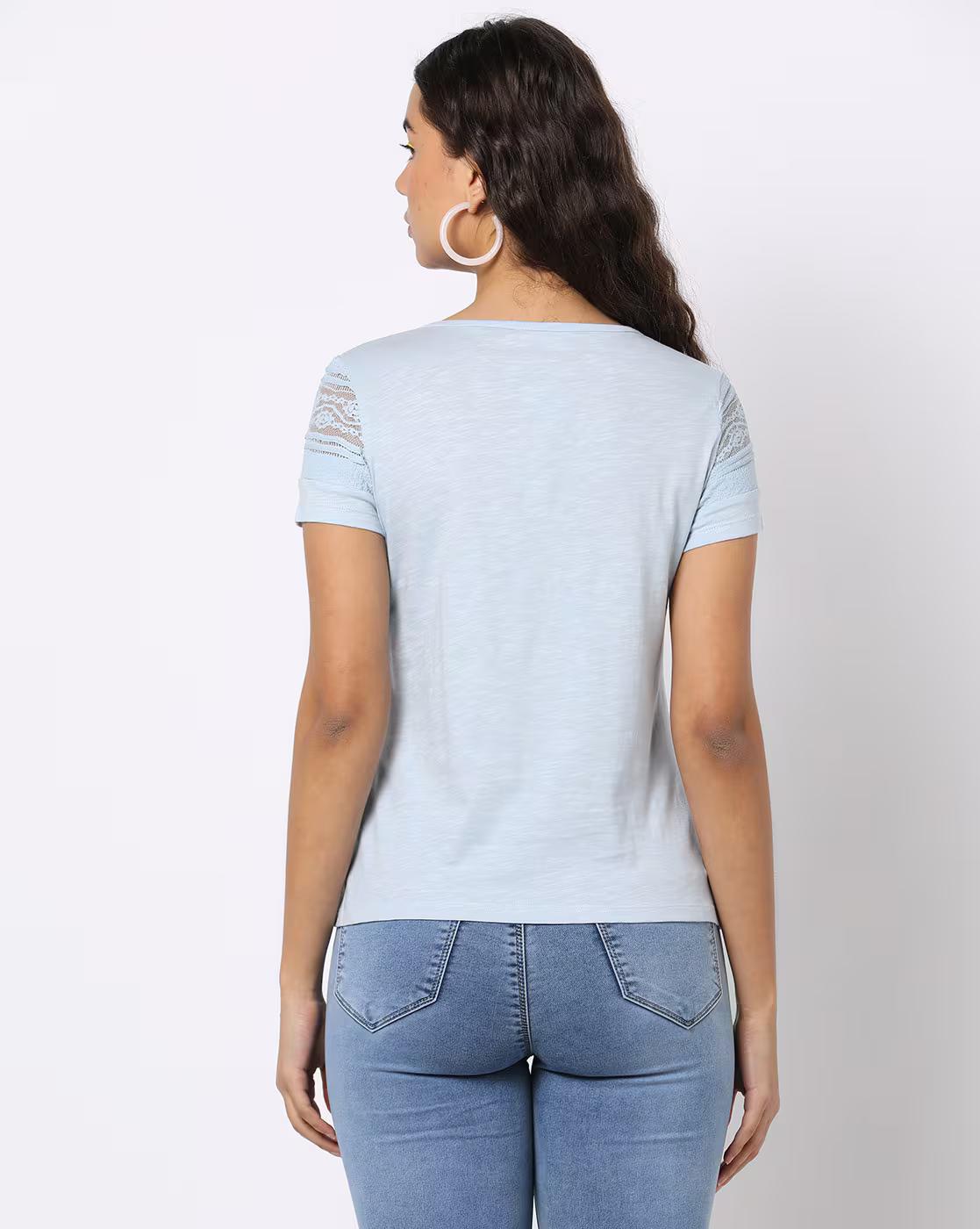Round-Neck T-Shirt with Lace Panel