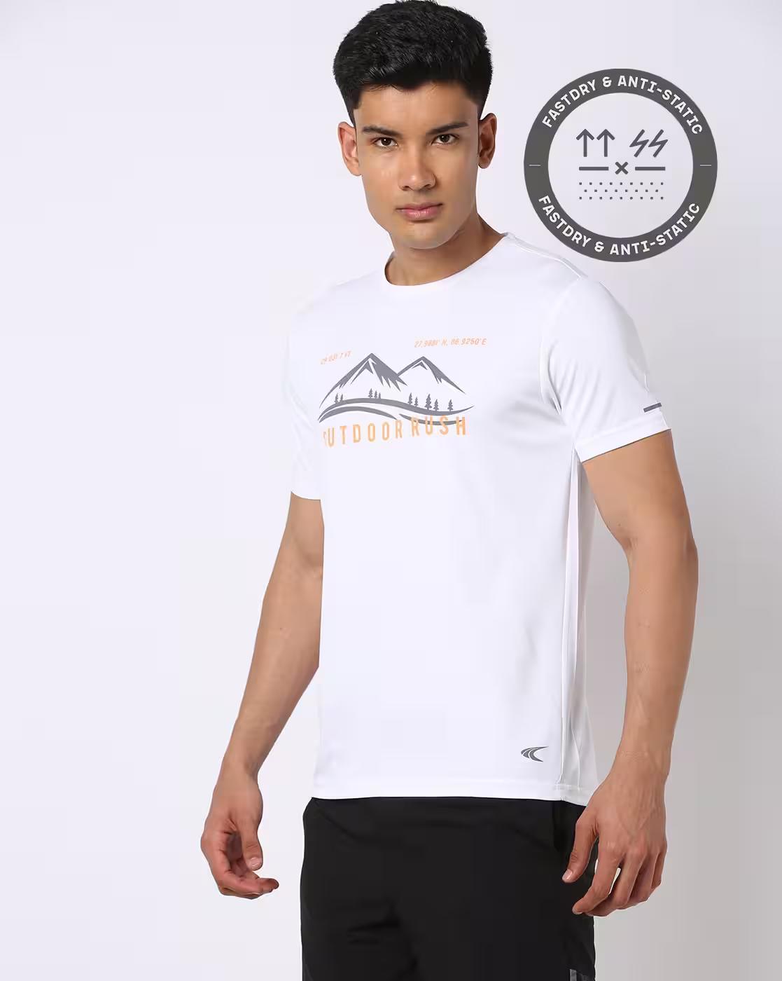 Regular Fit Outdoor Chest Print Crew-Neck T-Shirt
