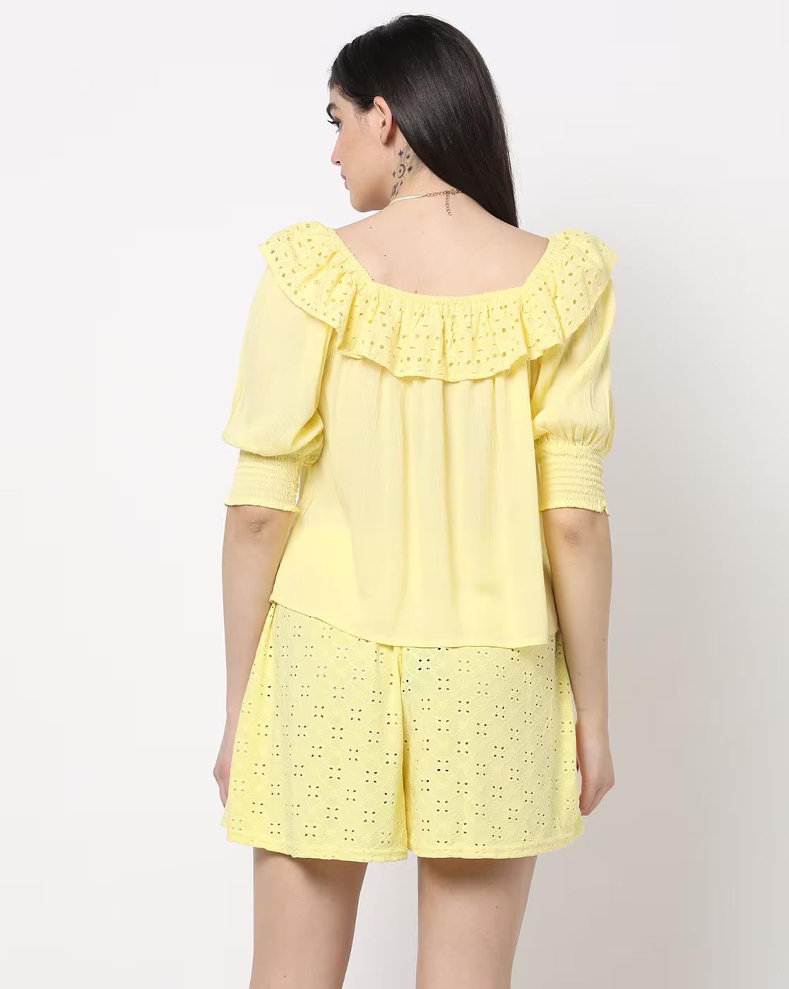 Bardot Top with Schiffli Accent