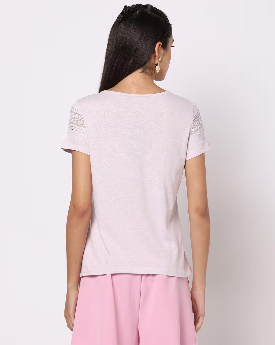 Round-Neck T-Shirt with Lace Accent