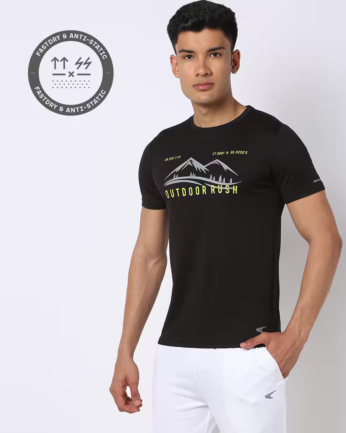 Regular Fit Outdoor Chest Print Crew-Neck T-Shirt