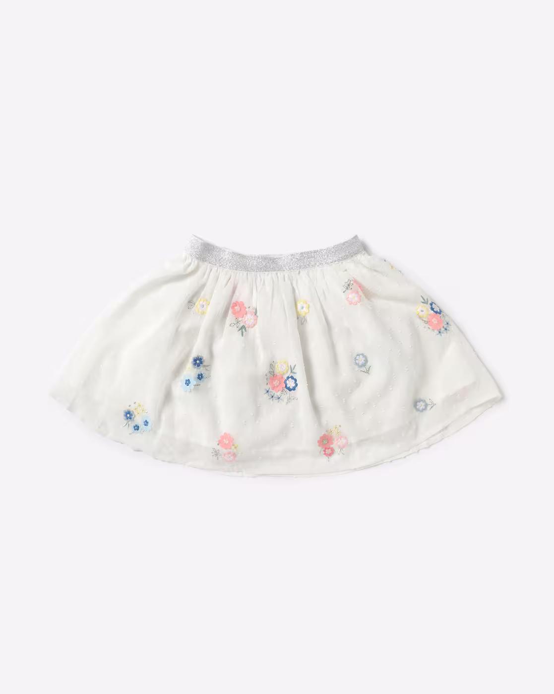 Floral Embroidered Flared Skirt