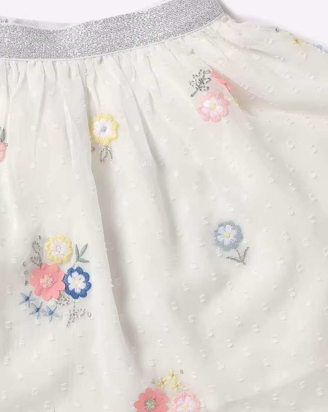 Floral Embroidered Flared Skirt