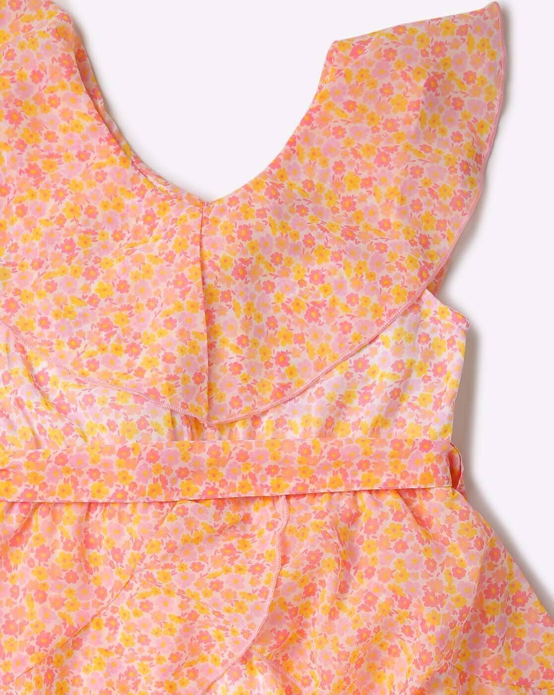 Floral Print Layered Fit & Flare Dress