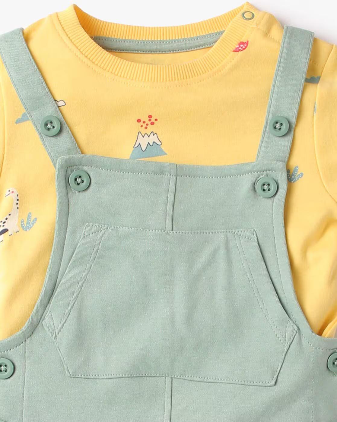 Dungarees & Printed T-Shirt Set