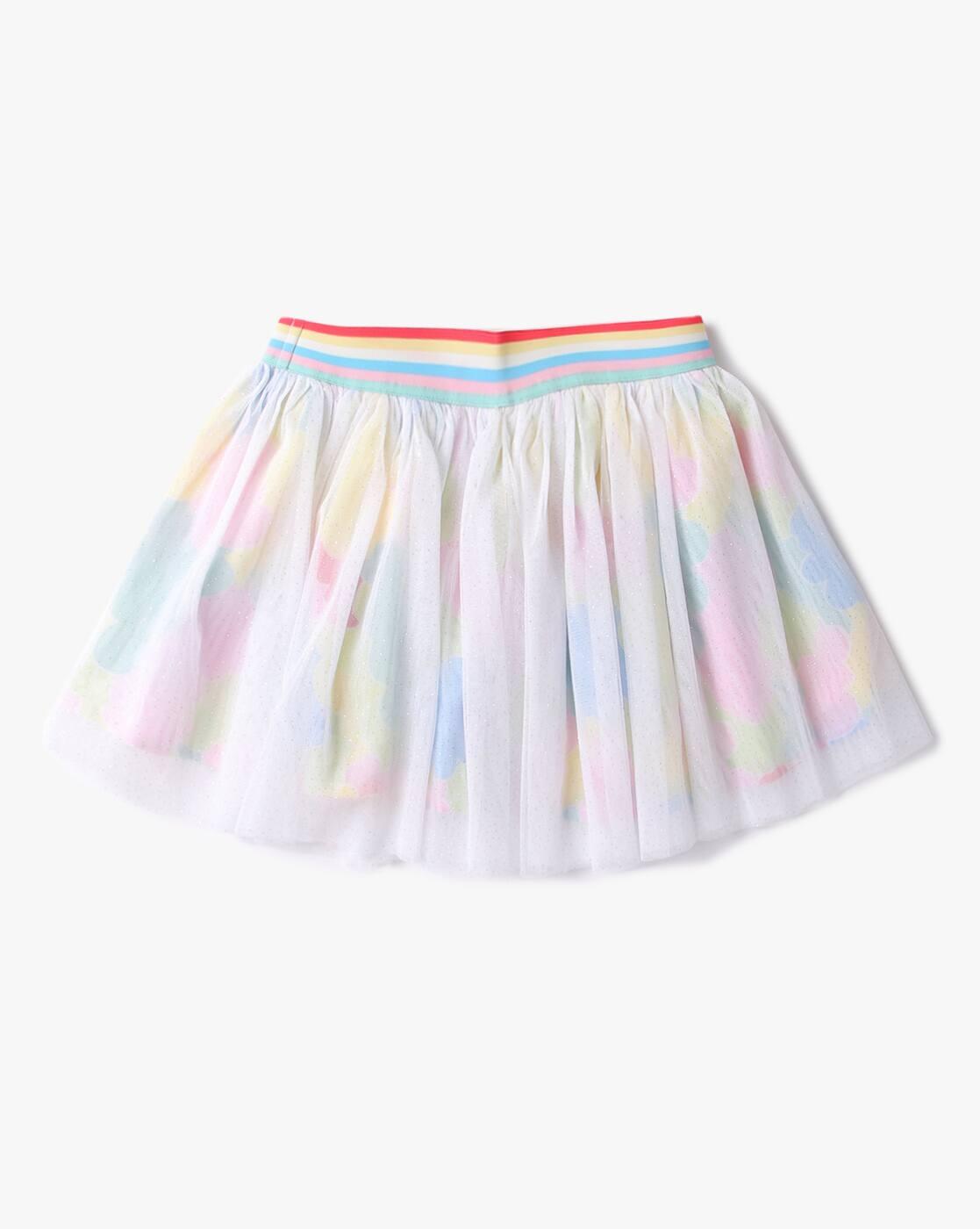 Floral Print Tulle A-Line Skirt