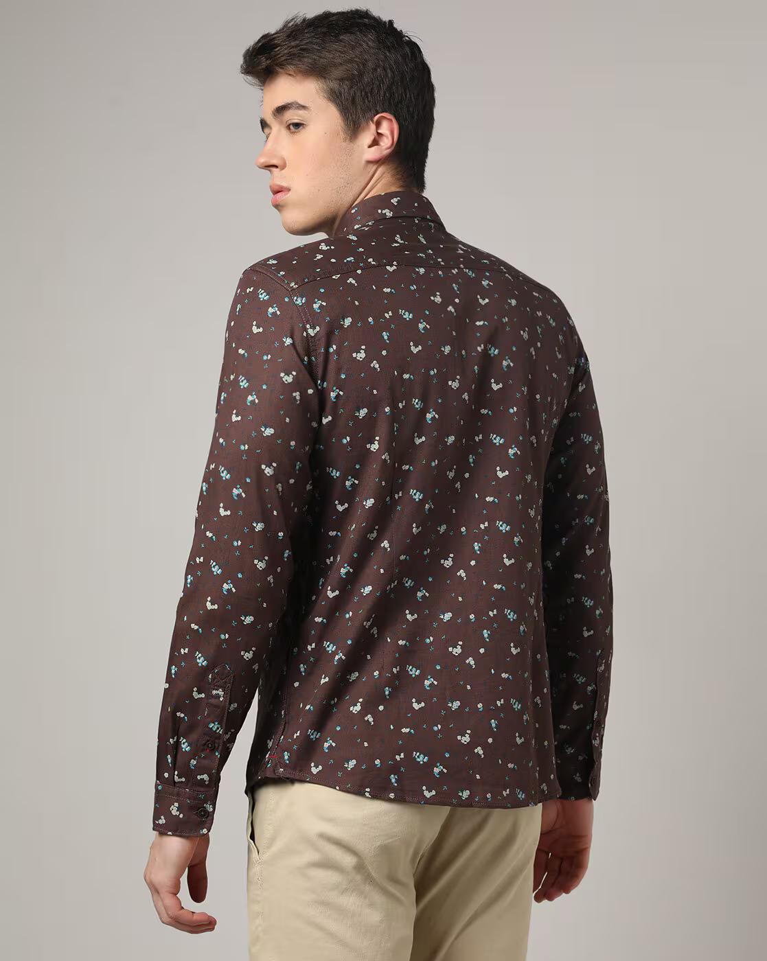 Men Micro Print Slim Fit Shirt with Patch Pocket