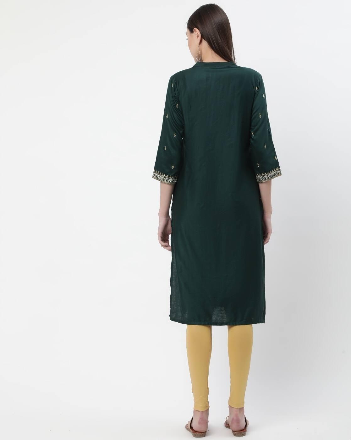 Embellished Straight Kurta with Mandarin Collar