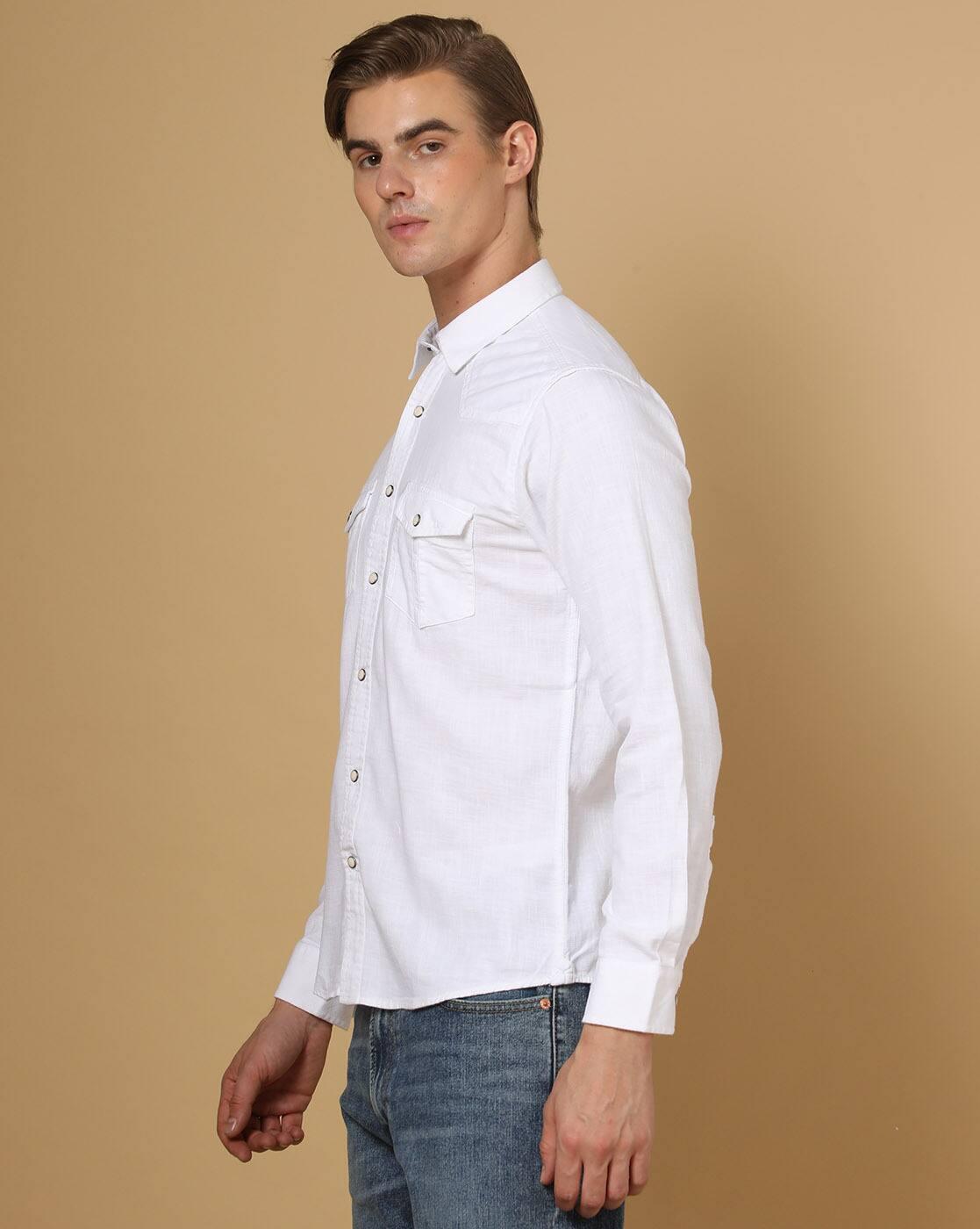 Men Cotton Slim Fit Shirt with Flap Pockets