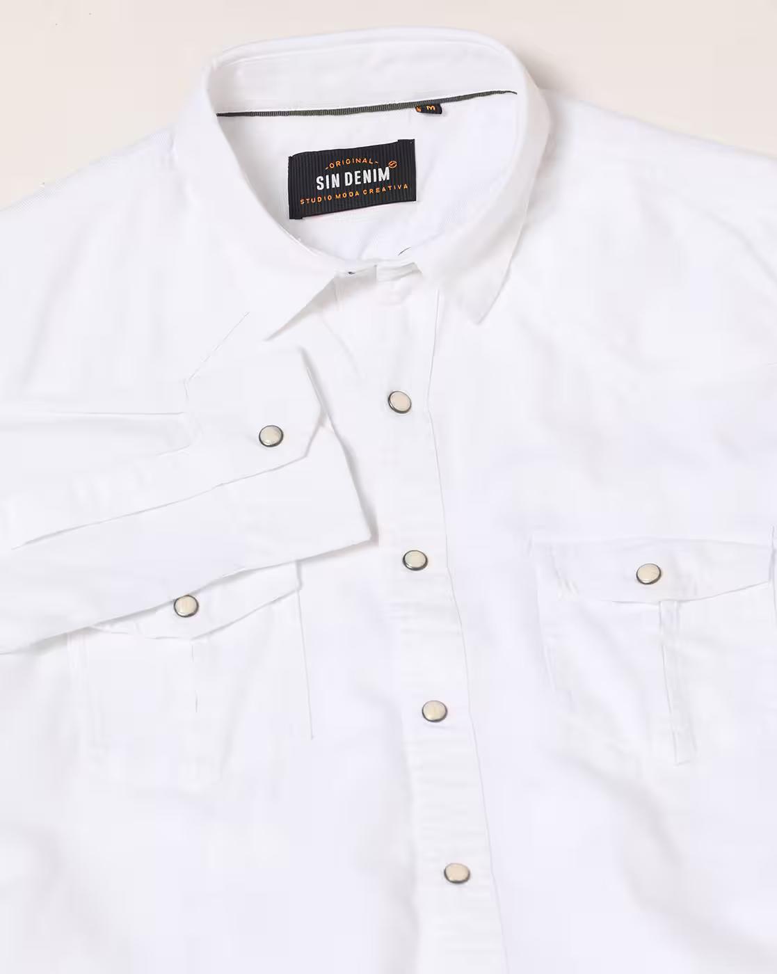 Men Cotton Slim Fit Shirt with Flap Pockets