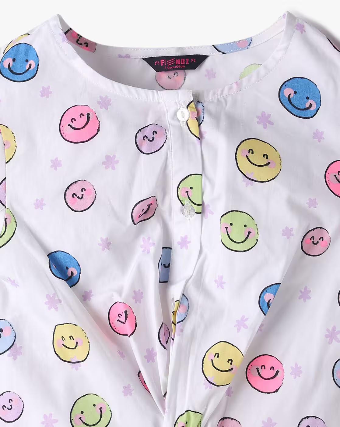 Printed Twisted Top with Puffed Sleeves