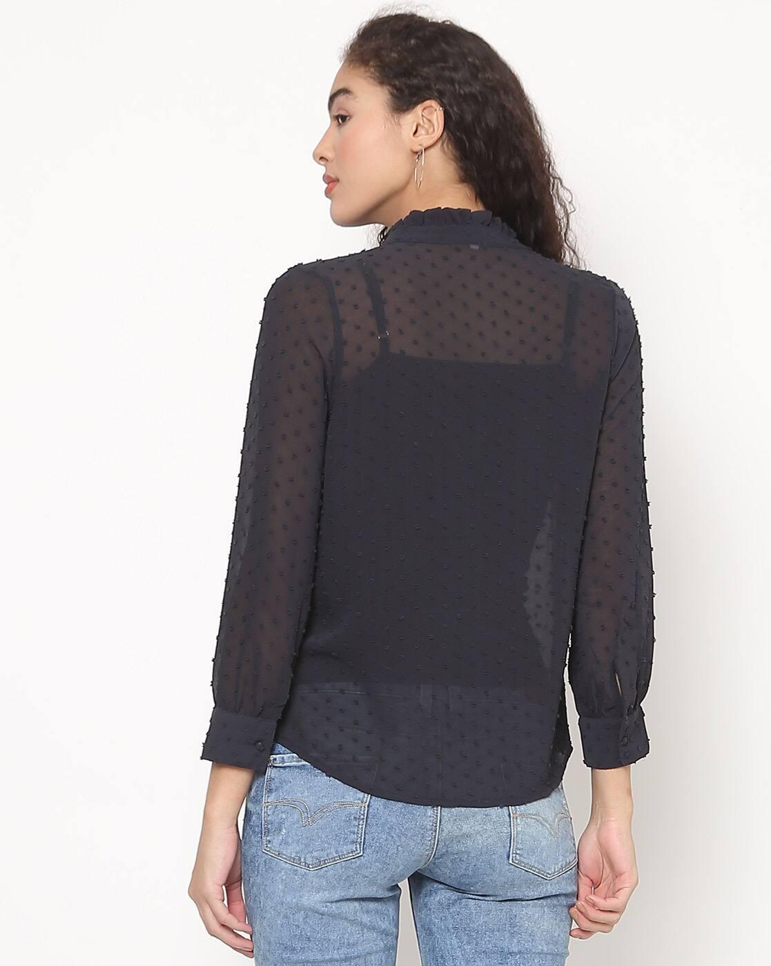Textured Shirt with Puff Sleeves