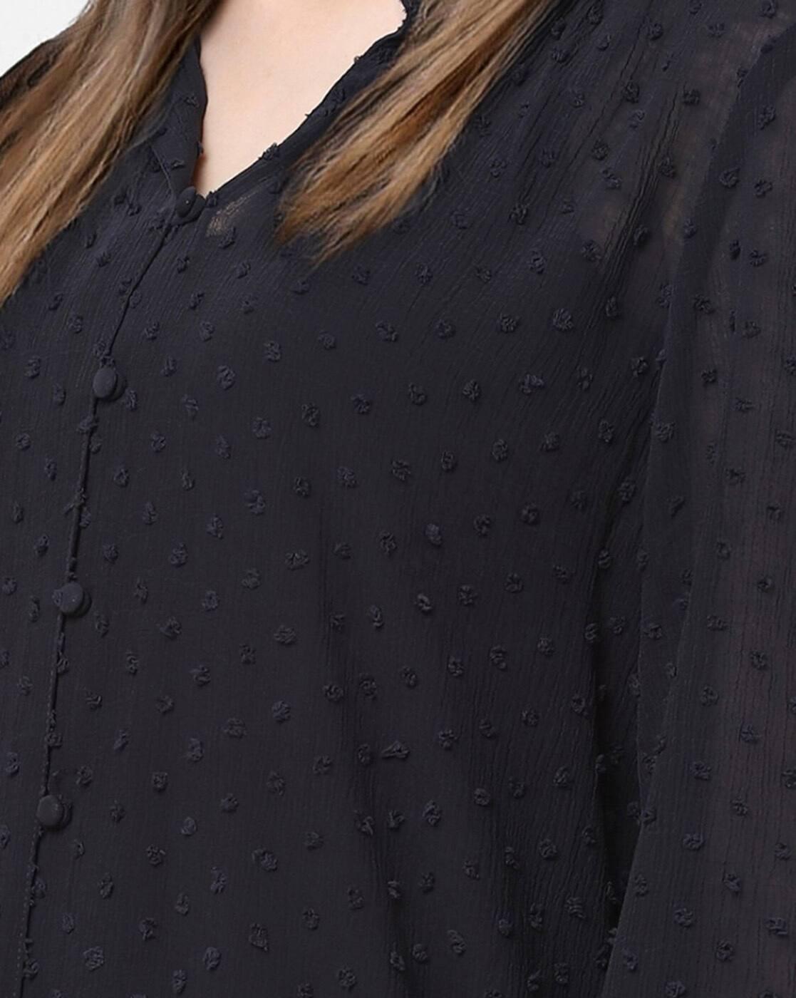 Textured Shirt with Puff Sleeves