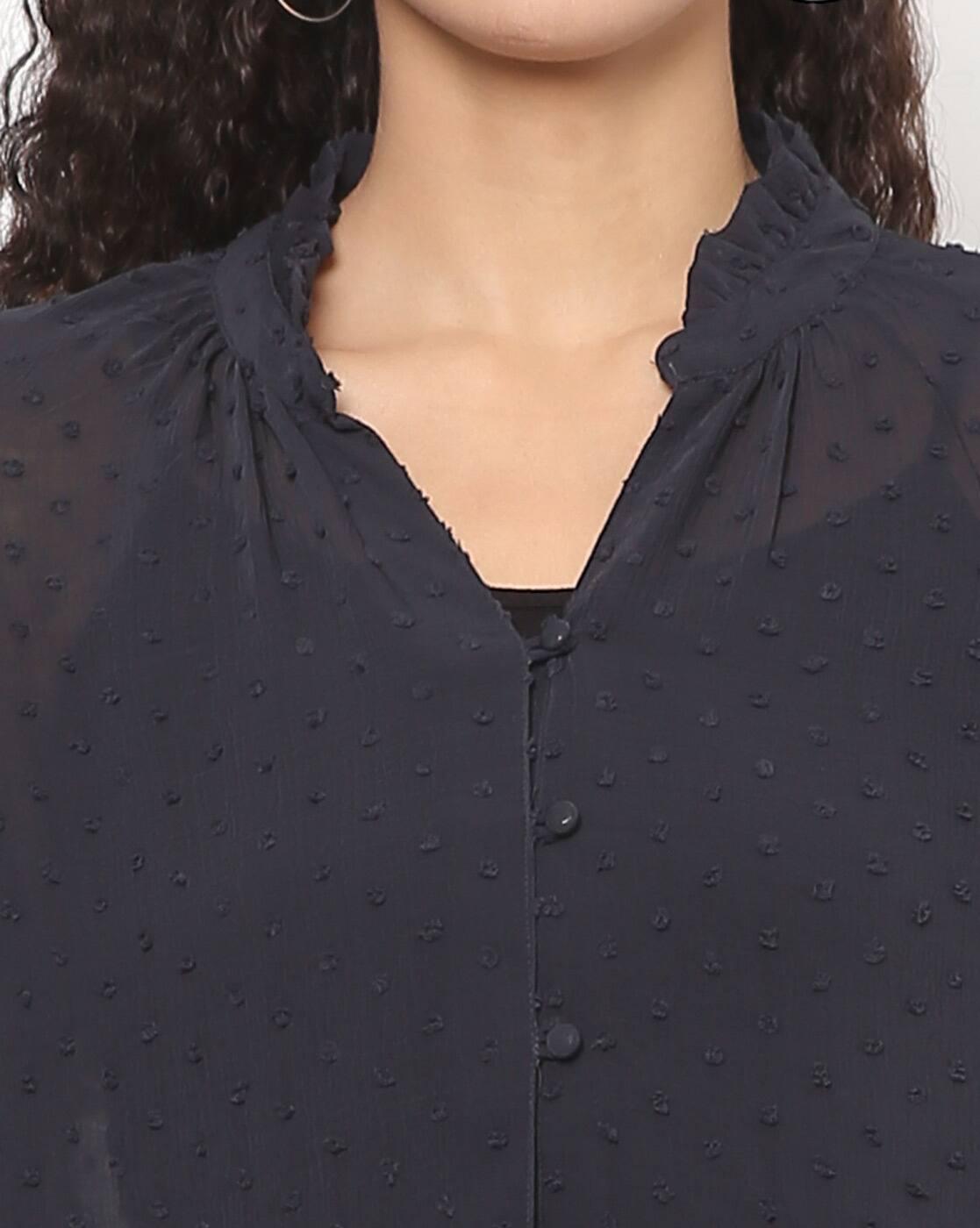 Textured Shirt with Puff Sleeves