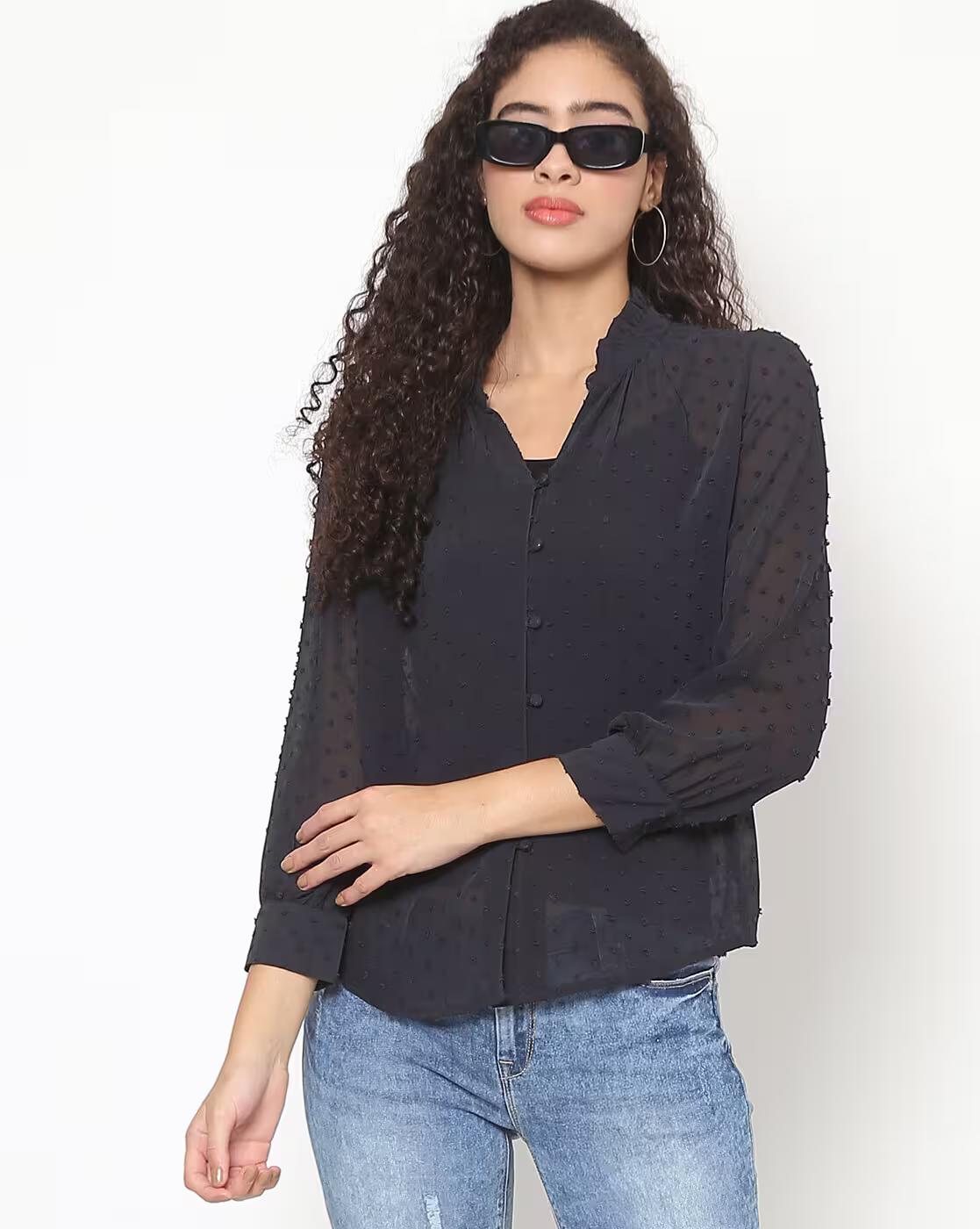 Textured Shirt with Puff Sleeves