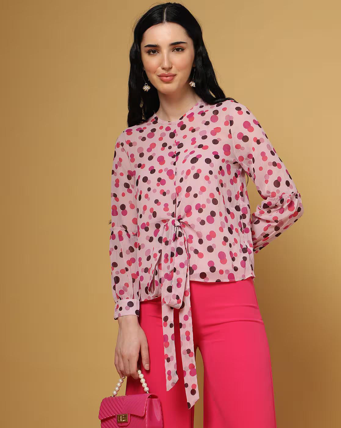 Evie Polka-Dot Print Top with Tie-Up