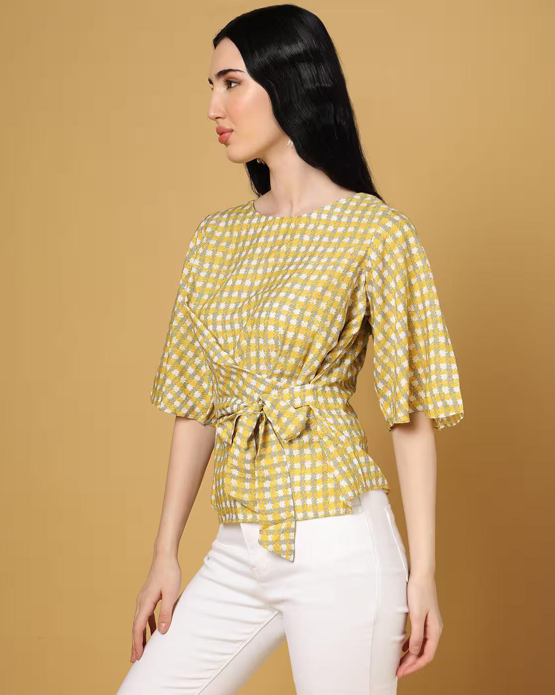 Checked Wrap Top