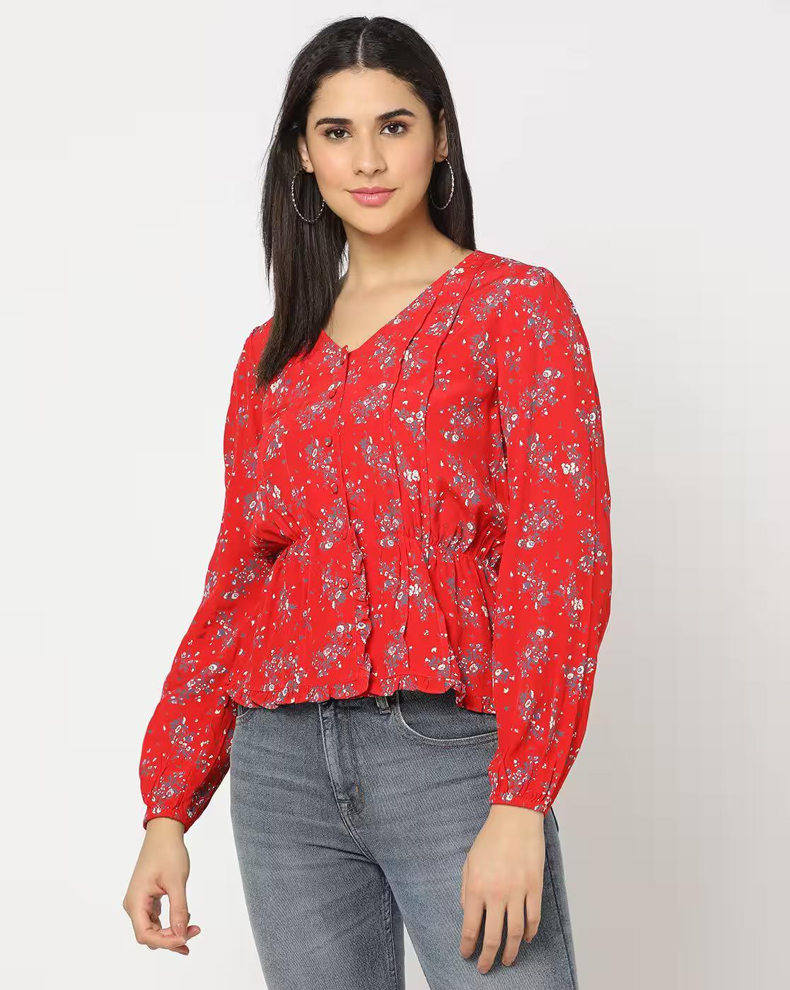 Floral Print V-Neck Top