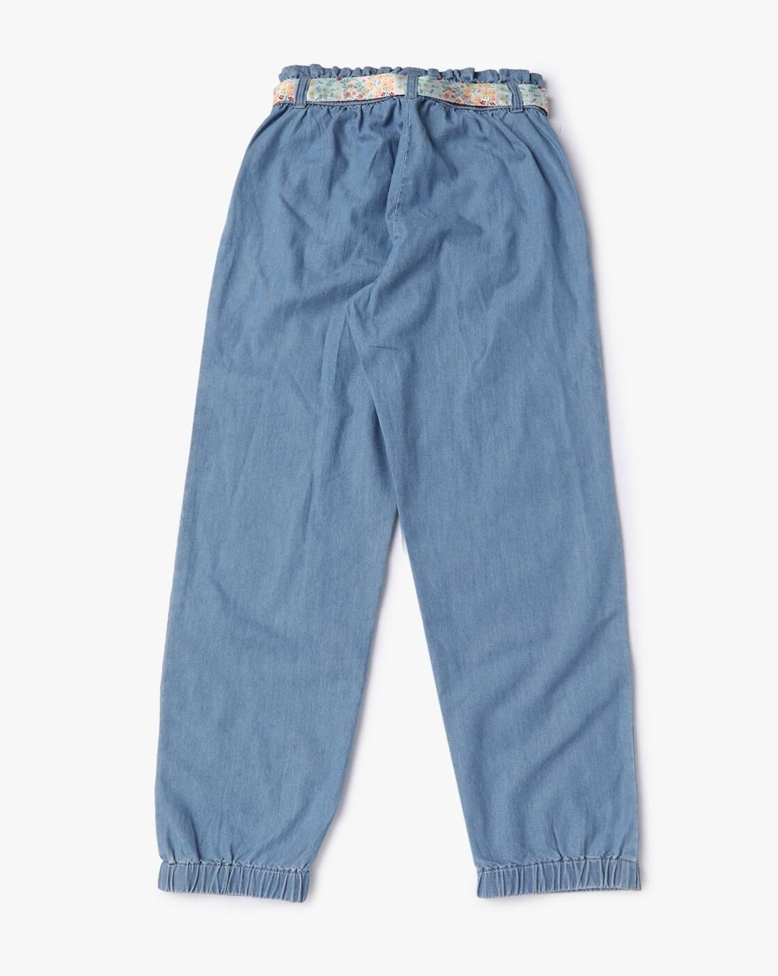 Denim Joggers with Waist Tie-Up