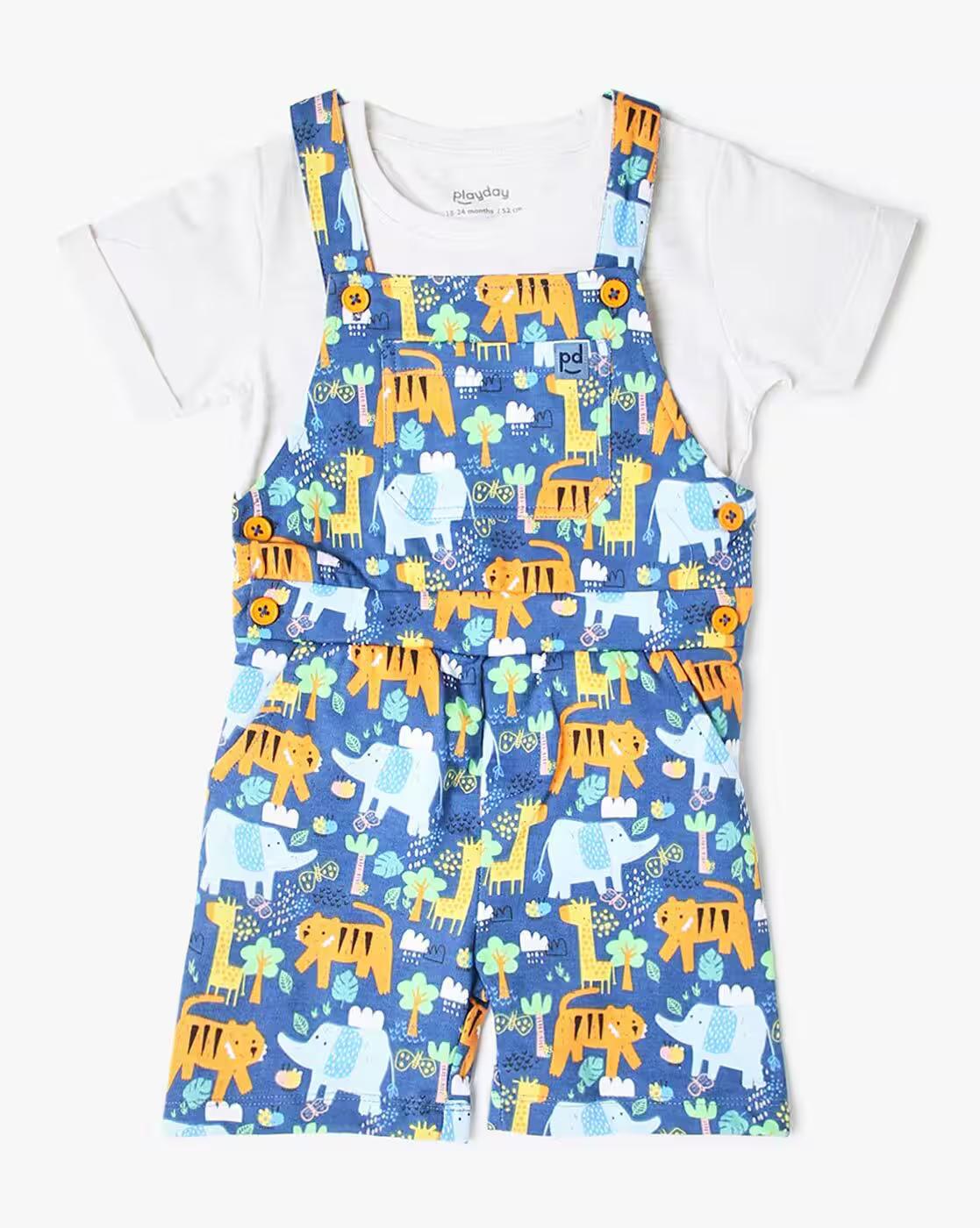 Boys Printed Dungaree with T-Shirt