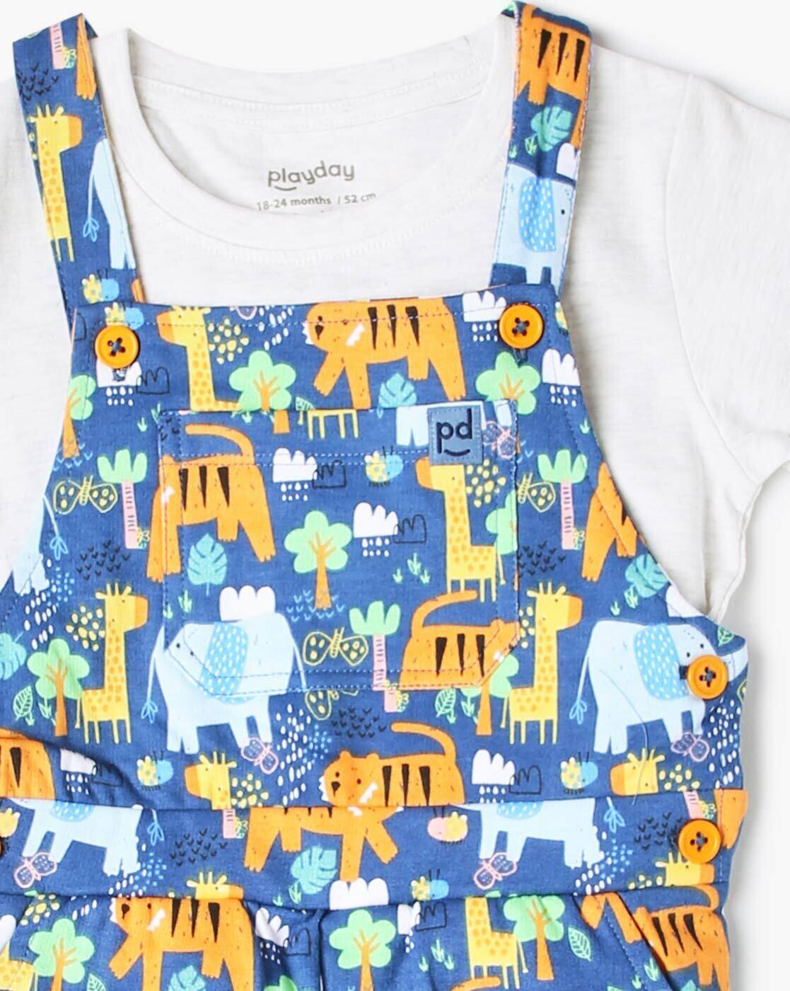 Boys Printed Dungaree with T-Shirt