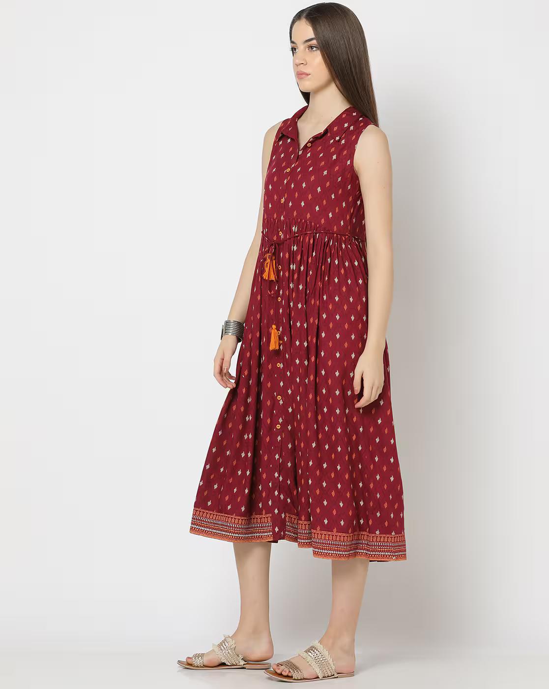 IKAT DIAMOND DRESS, WINE, M